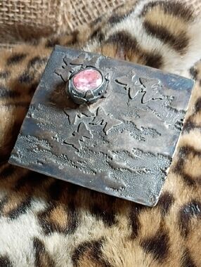 Square  Heavy Metal Trinket Box with Pink Gem Accent